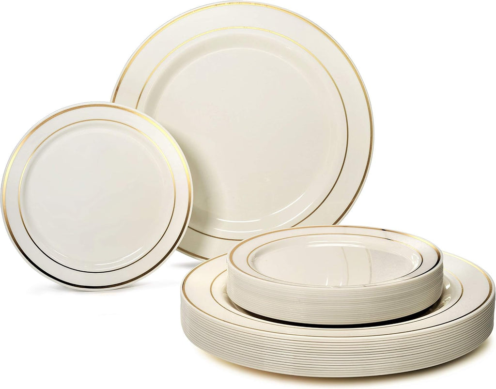 " OCCASIONS " 120 plates Pack 60 Guest Wedding Party Disposable Plastic Plates Set - 60 x 9'' Luncheon + 60 x 6.25'' Dessert plates - (Plain White)