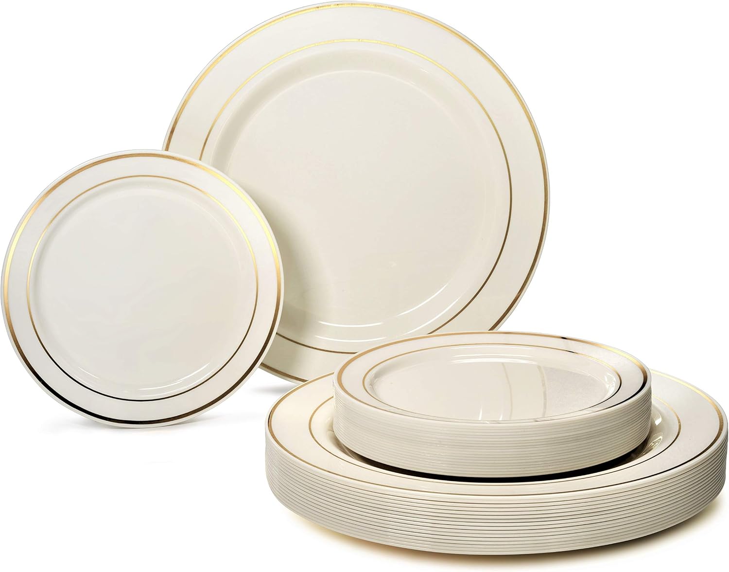 " OCCASIONS " 120 plates Pack 60 Guest Wedding Party Disposable Plastic Plates Set - 60 x 9'' Luncheon + 60 x 6.25'' Dessert plates - (Plain White)