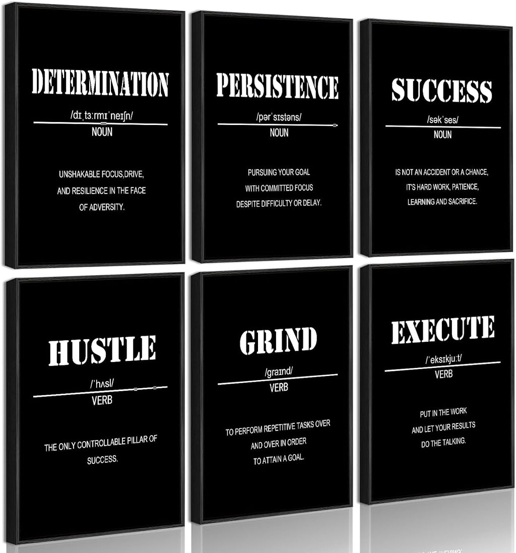 Inspirational Office Wall Art Motivational Wall Decor  12” x16” Quotes Wall Art for Living Room - Encouraging Canvas Posters for Bedroom - Sayings for Wall Decor - Set of 6 PCS Framed