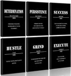 Inspirational Office Wall Art Motivational Wall Decor  12” x16” Quotes Wall Art for Living Room - Encouraging Canvas Posters for Bedroom - Sayings for Wall Decor - Set of 6 PCS Framed