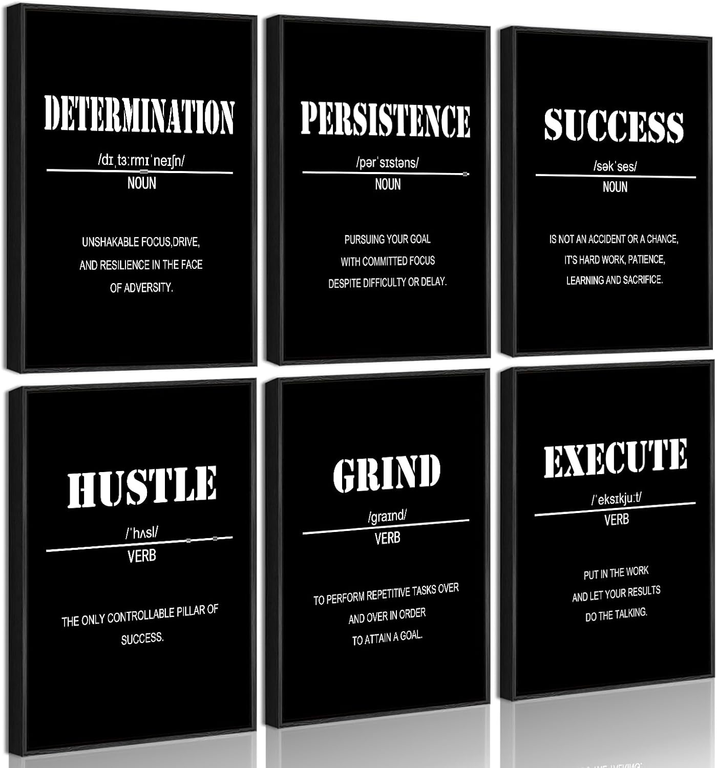 Inspirational Office Wall Art Motivational Wall Decor  12” x16” Quotes Wall Art for Living Room - Encouraging Canvas Posters for Bedroom - Sayings for Wall Decor - Set of 6 PCS Framed