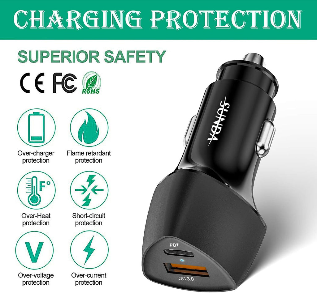 (10pack) SUNDA USB C Fast Car Charger 51W Dual Ports PD/PPS&QC3.0, Cell Phone Automobile Chargers, for Apple Smart-Phones and Android Car Charger, Compatible with iPhone 16/15 Pro/14 Mini/iPhone 13