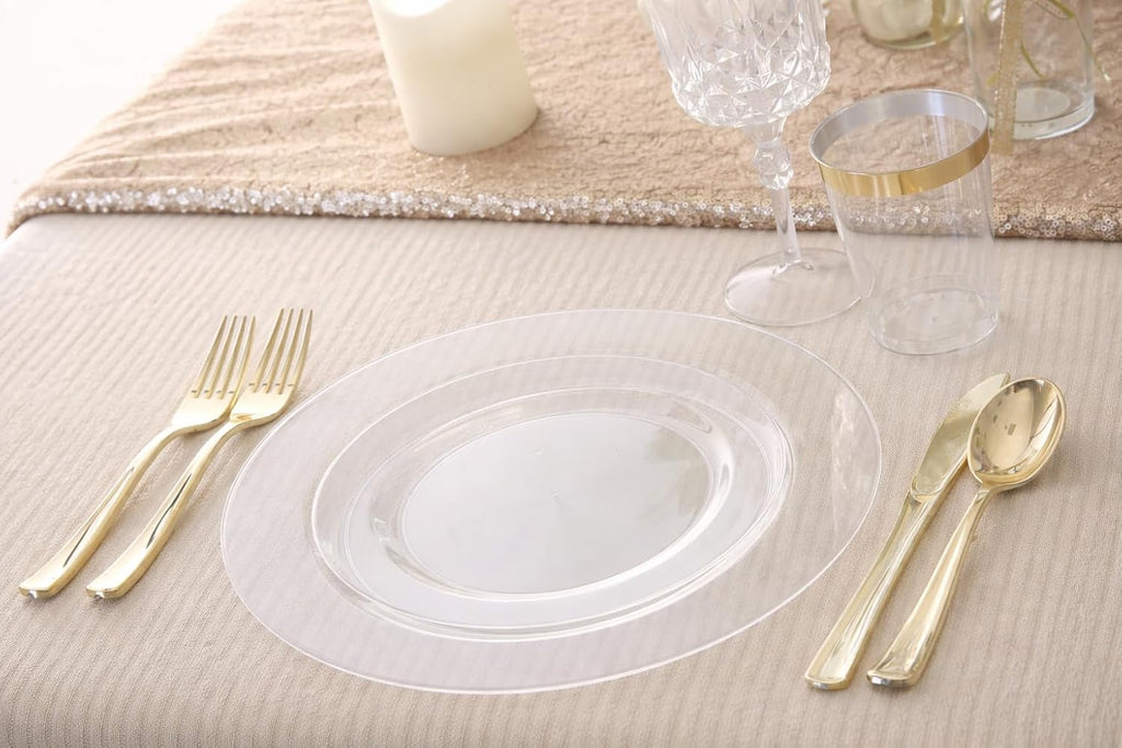 " OCCASIONS " 120 Plates Pack,(60 Guests) Heavyweight Premium Wedding Party Disposable Plastic Plates Set -60 x 10.5'' Dinner + 60 x 7.5'' Salad/Dessert (Plain Clear)