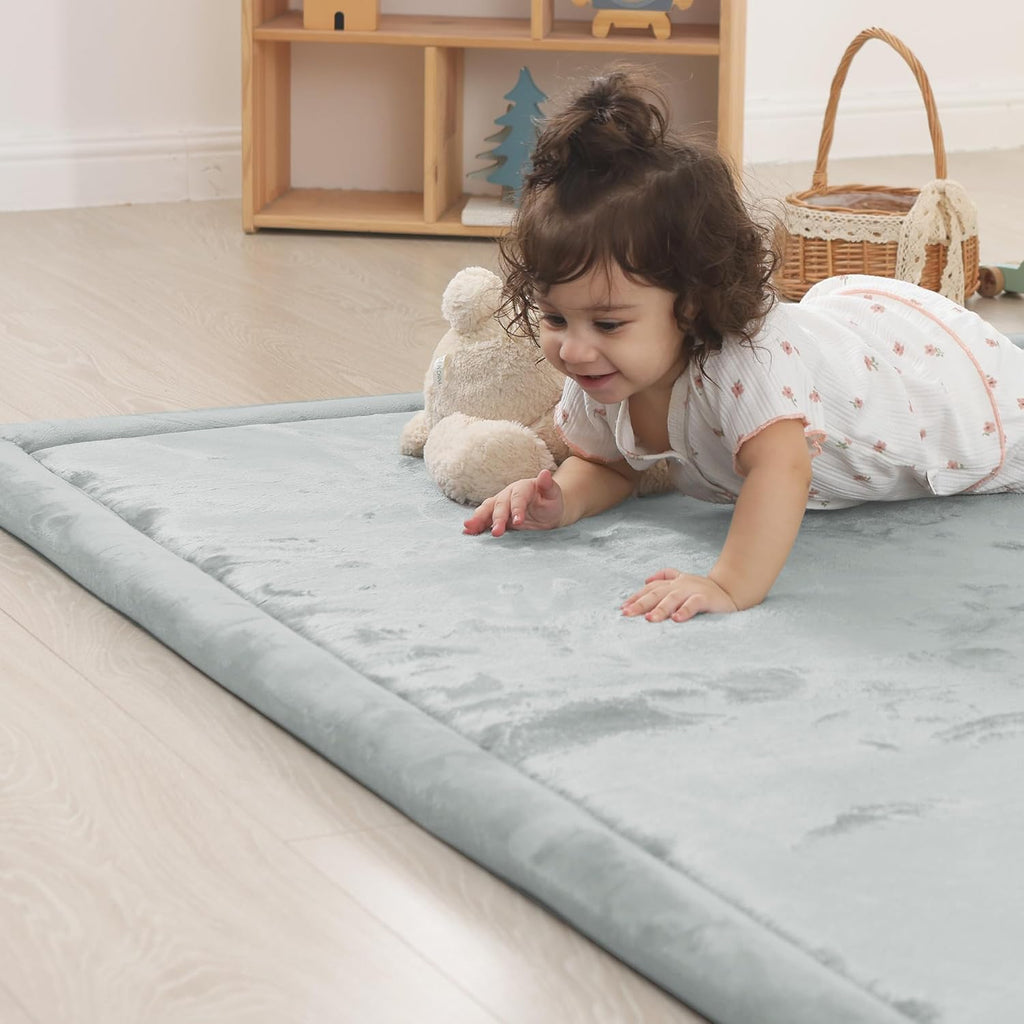 1.5" Thick Baby Play Mat for Floor Tummy Time, Large Pro Soft Foam Activity Playmats Playroom, Easy Care with Non-Slip Safe for Infant Toddler Kids Crawling79 x 118" (Light Grey)