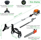 Gas Weed Eater 52cc, 2.3KW 2-Stroke Gas Powered Weed Wacker with Hedge Trimmer, Pole Saw, Brush Cutter & Auxiliary Wheel, Multi-Functional Lawn Care Tool for Yard, Garden Orange