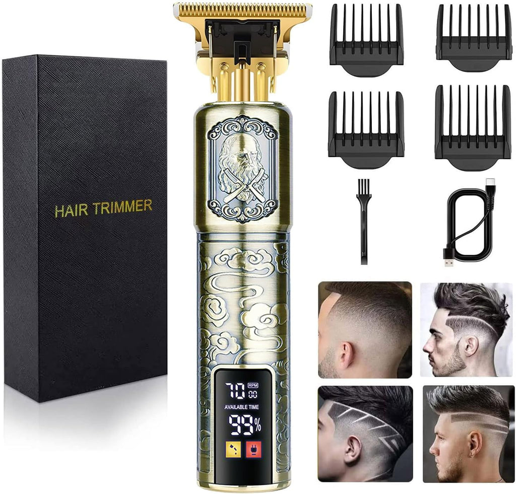 for Mens Cordless   T-Blade Trimmer Professional Haircut & Grooming Kit Rechargeable Clippers Hair Trimmer Shaver Cutting Kit with LCD Display (Gold)