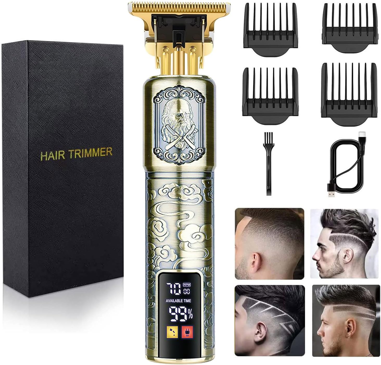 for Mens Cordless   T-Blade Trimmer Professional Haircut & Grooming Kit Rechargeable Clippers Hair Trimmer Shaver Cutting Kit with LCD Display (Gold)