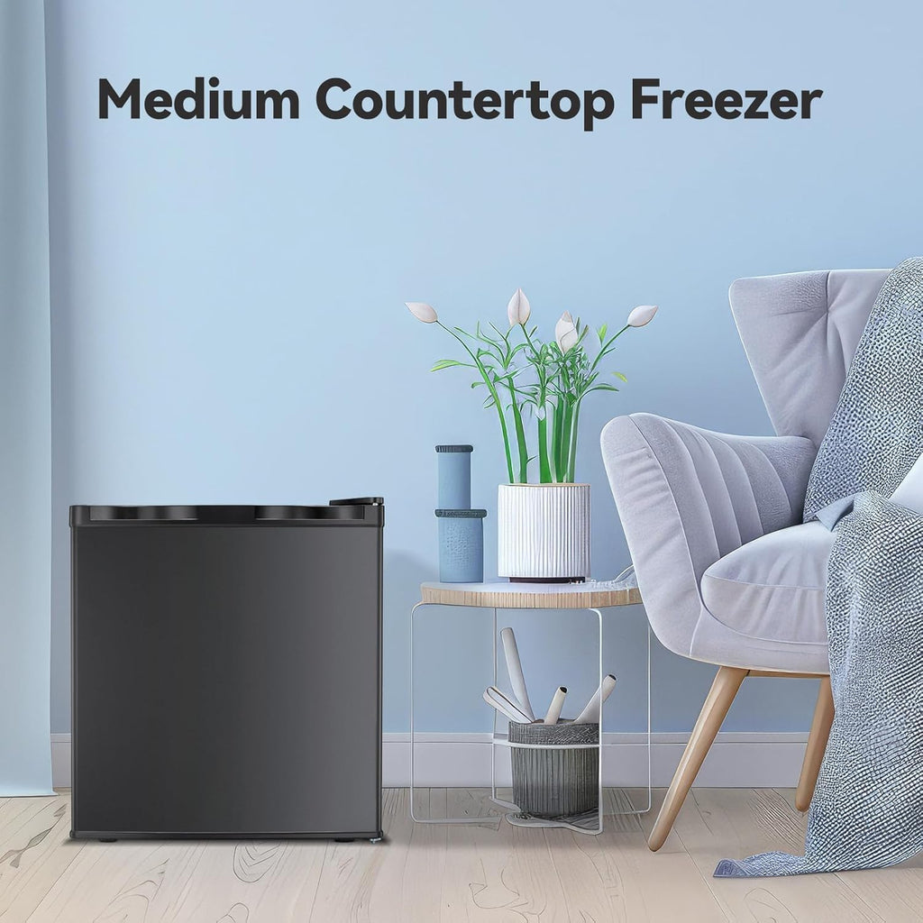 1.1 Cu.ft Small Upright Freezer, Mini Freezer with Removable Shelves, Adjustable Thermostat, Reversible Door Hinge, Quiet for Home/Dorm/Office/Kitchen, Black