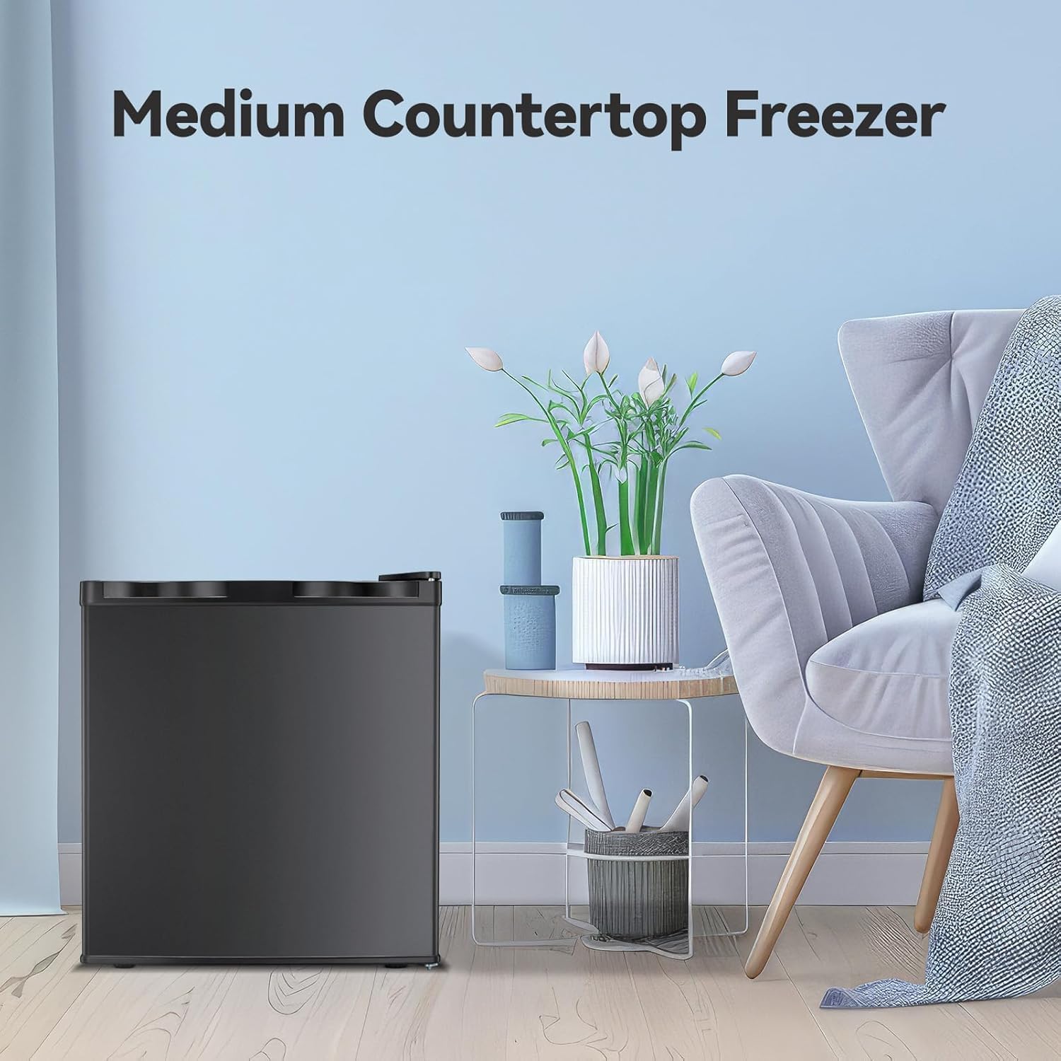 1.1 Cu.ft Small Upright Freezer, Mini Freezer with Removable Shelves, Adjustable Thermostat, Reversible Door Hinge, Quiet for Home/Dorm/Office/Kitchen, Black