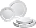" OCCASIONS " 100 Plates Pack,(50 Guests) Vintage Wedding Party Disposable Plastic Plates Set -50x10.25'' Dinner + 50x7.5'' Salad/Dessert Plate (Portofino in plain Ivory)