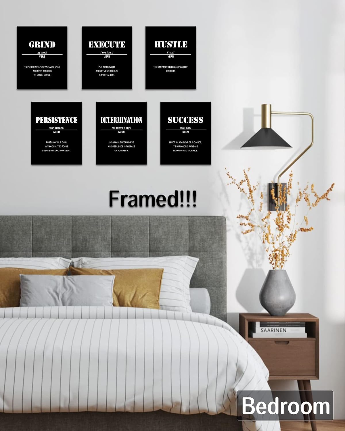 Inspirational Office Wall Art Motivational Wall Decor  12” x16” Quotes Wall Art for Living Room - Encouraging Canvas Posters for Bedroom - Sayings for Wall Decor - Set of 6 PCS Framed