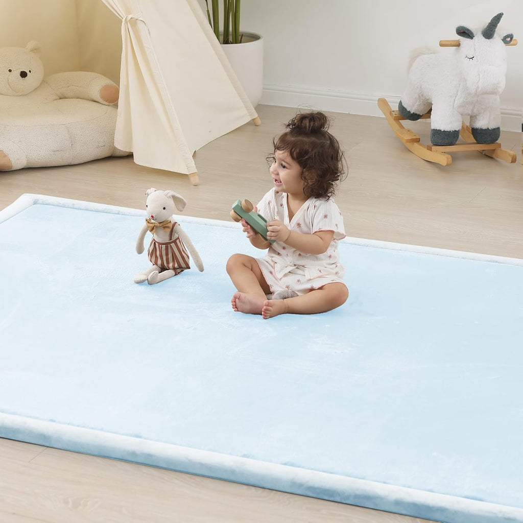 1.5" Thick Baby Play Mat for Floor Tummy Time, Large Pro Soft Foam Activity Playmats Playroom, Easy Care with Non-Slip Safe for Infant Toddler Kids Crawling79 x 118" (Light Grey)