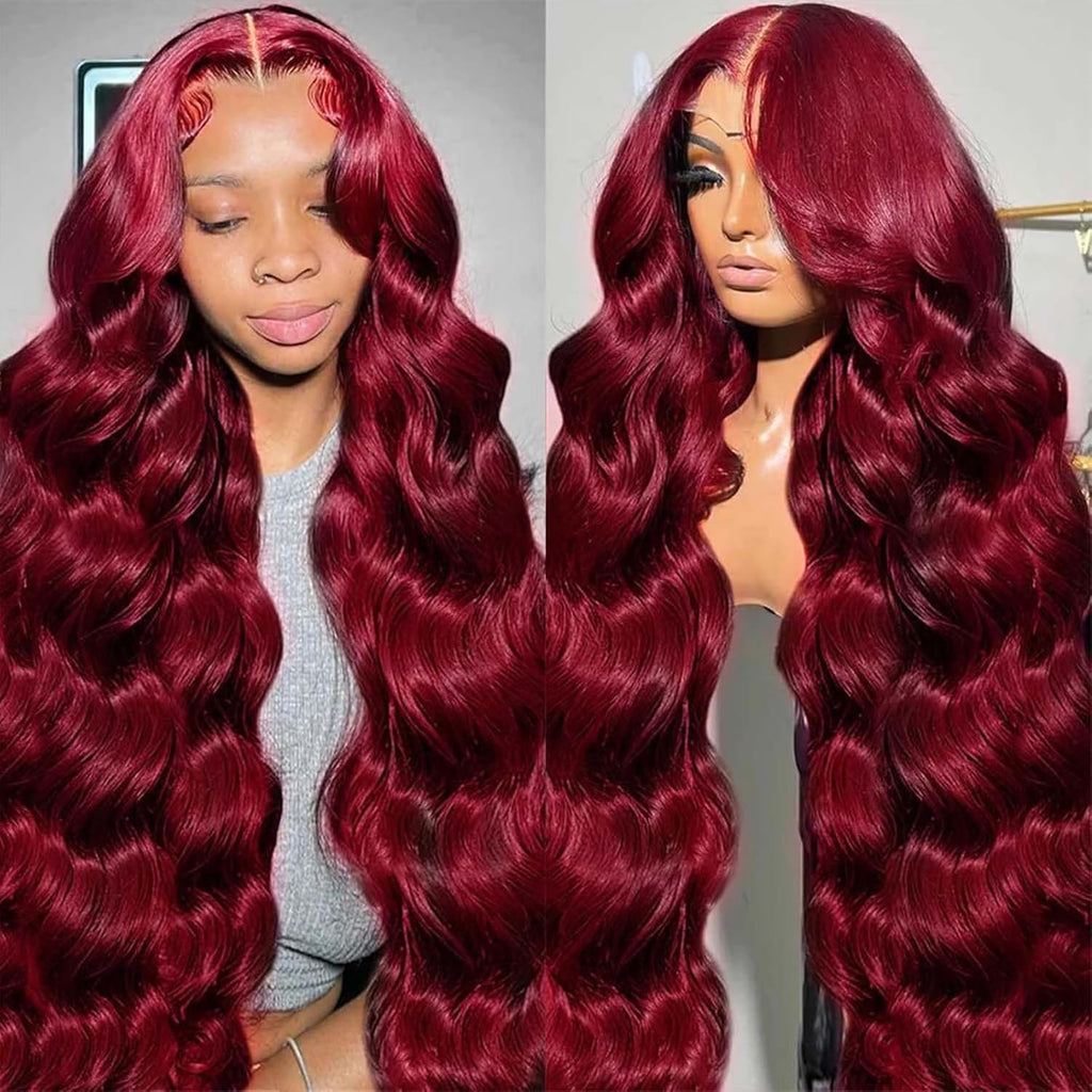 Blended Hair 28 Inch Highlight Ombre Lace Front Wig Wear and Go Glueless Wig 1B/30 Body Wave Wig Bio-Hybrid Memory Core™ Premium Fiber/Human Hair 220% Density