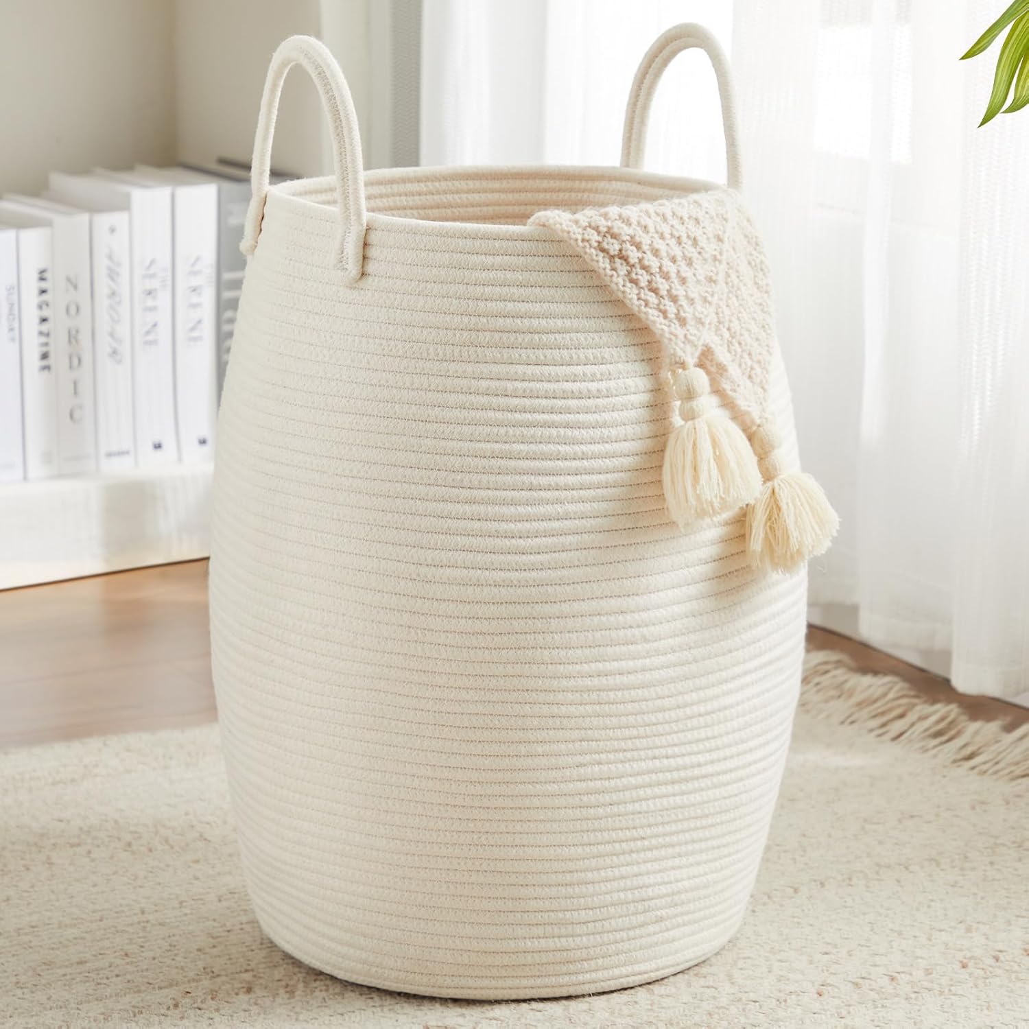 105L Extra Large Laundry Hamper Basket by Fiona's magic, Woven Tall Clothes Hamper for Storage Blanket, Toys and Dirty Cothes in Bedroom and Living Room Organizer, Brown & Black