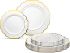" OCCASIONS " 120 Plates Pack, Heavyweight Disposable Wedding Party Plastic Plates (6.5'' Cake/Dessert Plate, Imperial White/Blue & Silver)