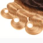 Ombre Human Hair Bundles with Closure 100% Unprocessed Virgin Brazilian Human Hair Body Wave 4 Bundles with 4x4 Lace Closure Free Part (10 10 10 10+10#T1B/4/27)