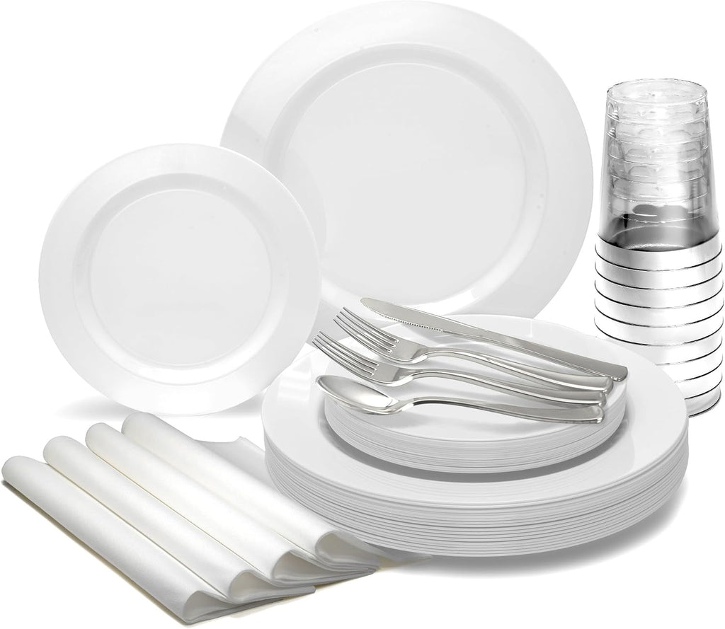 " OCCASIONS " 120 Plates Pack,(60 Guests) Heavyweight Premium Wedding Party Disposable Plastic Plates Set -60 x 10.5'' Dinner + 60 x 7.5'' Salad/Dessert (Plain Clear)