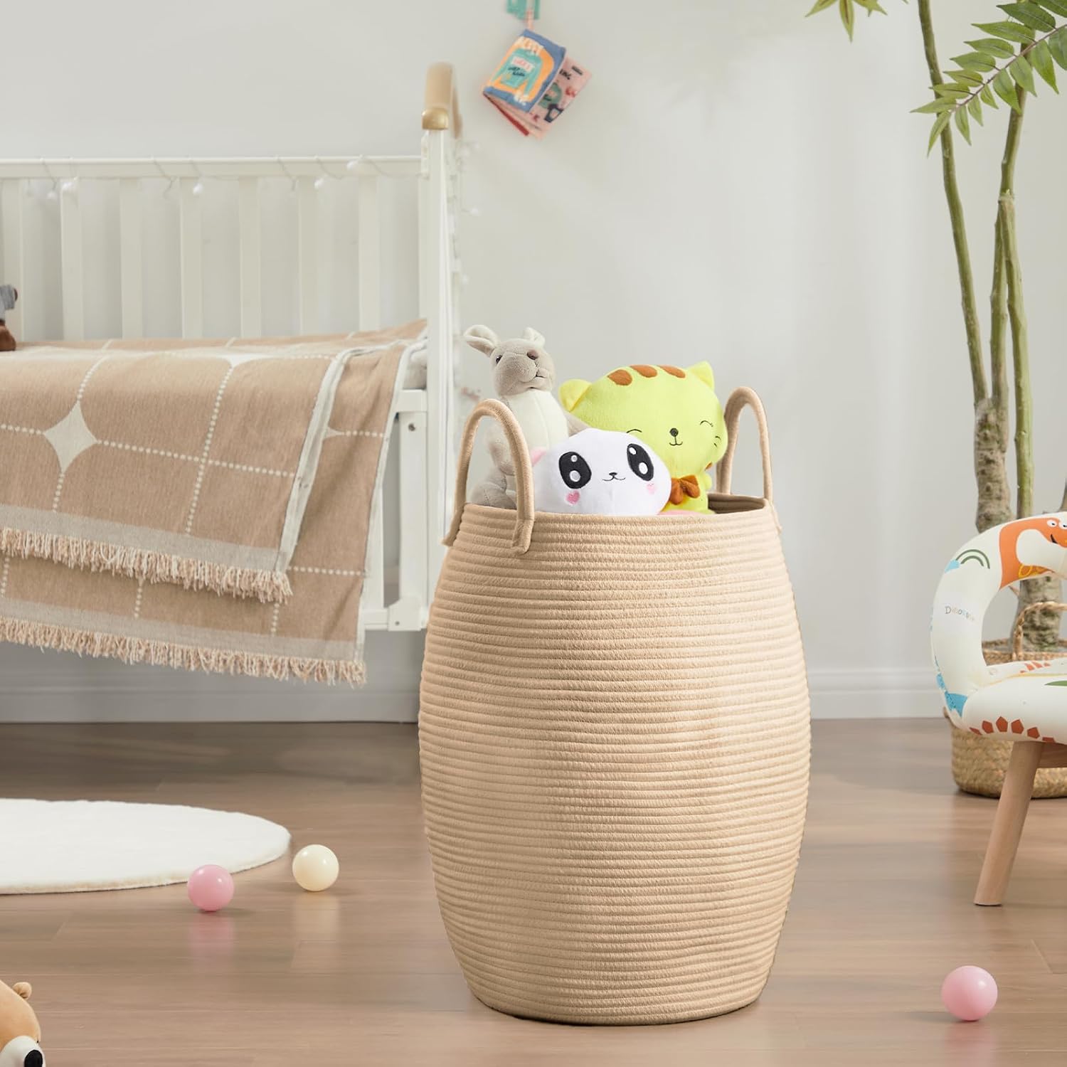 105L Extra Large Laundry Hamper Basket by Fiona's magic, Woven Tall Clothes Hamper for Storage Blanket, Toys and Dirty Cothes in Bedroom and Living Room Organizer, Brown & Black