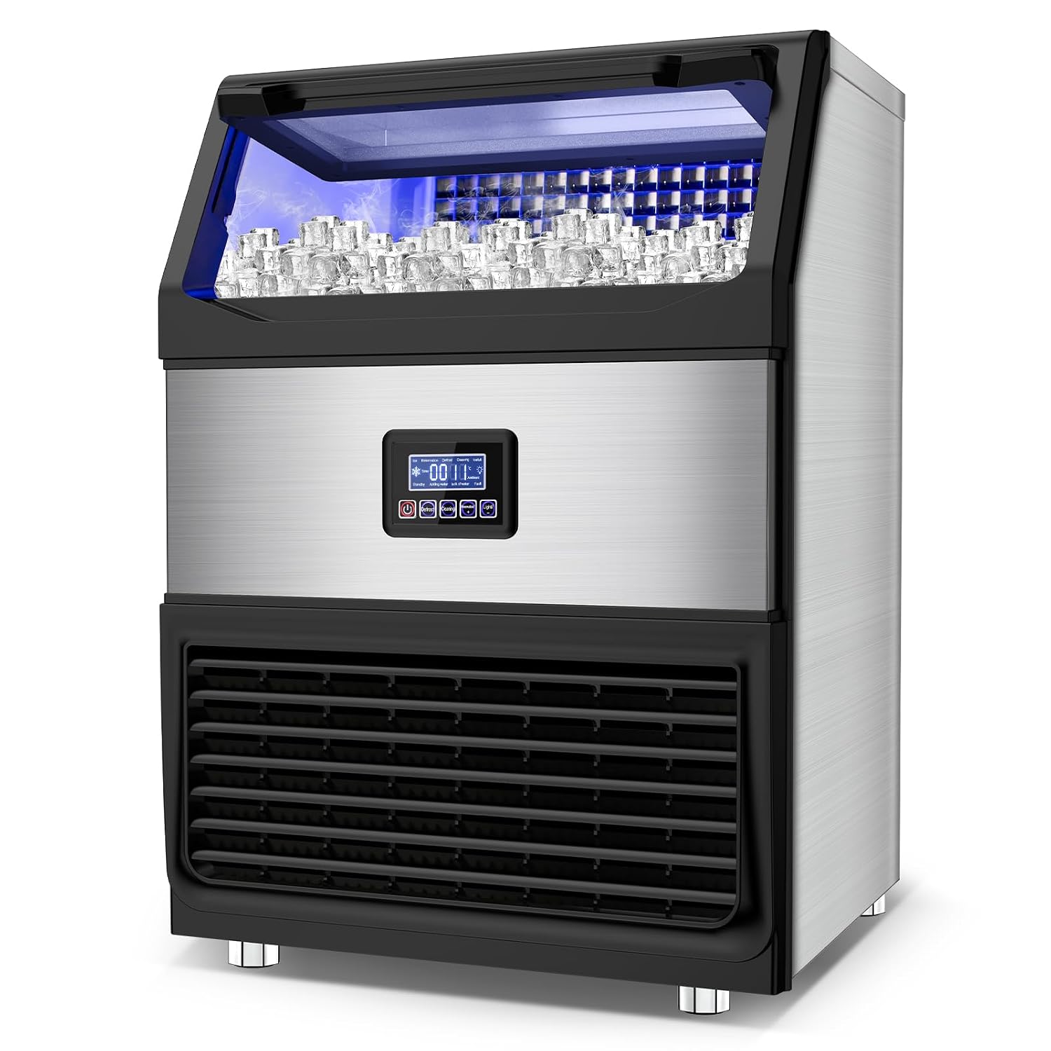 100LBS/24H High Output - Commercial Ice Maker with 20LBS Storage Bin - Dual Water Inlets, 36 Ice Cubes/Cycle, 15" Compact Undercounter/Freestanding Design - Self-Cleaning for Home Bars, Outdoor