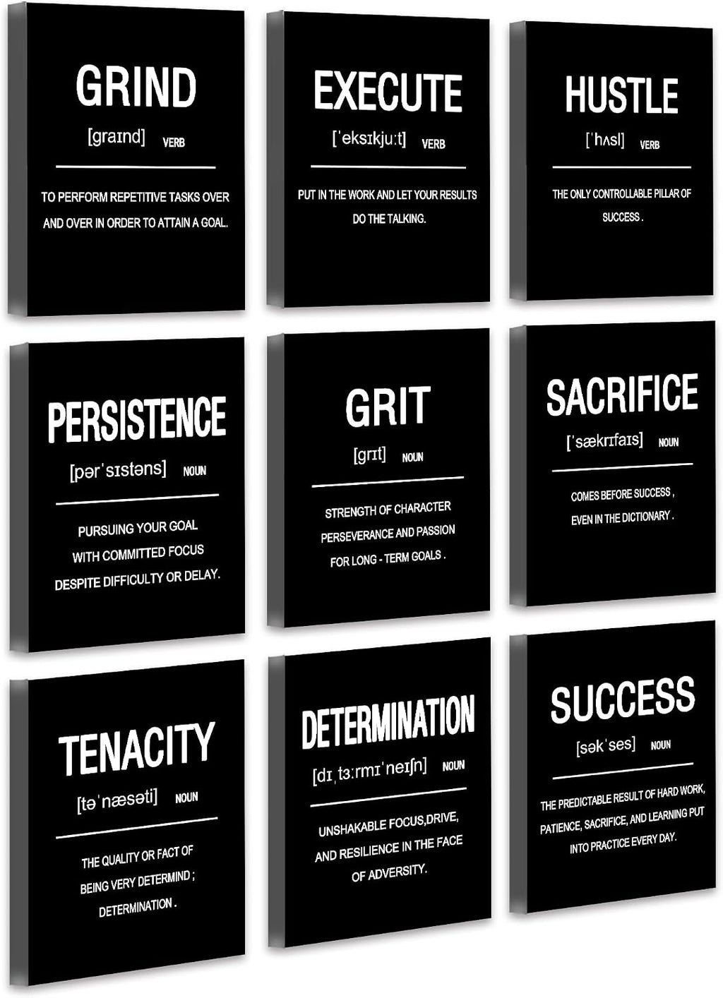 Inspirational Office Wall Art Motivational Wall Decor  12” x16” Quotes Wall Art for Living Room - Encouraging Canvas Posters for Bedroom - Sayings for Wall Decor - Set of 6 PCS Framed