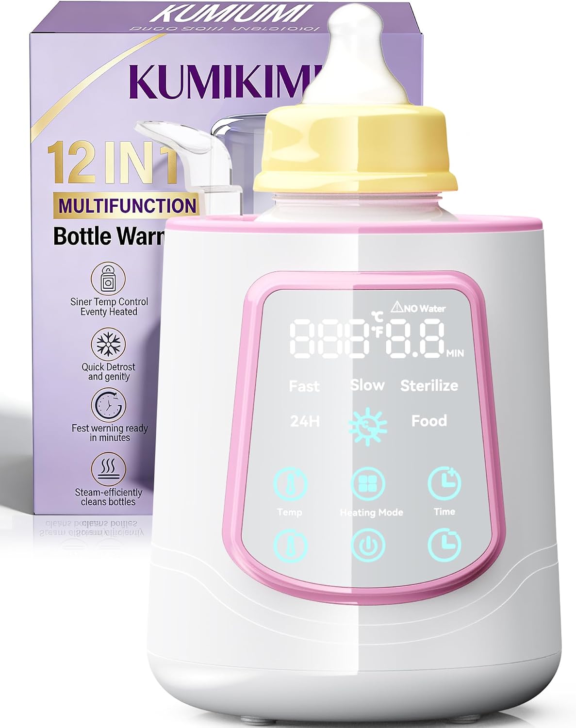 12 in 1 Fast Baby Bottle Warmer with Even Heating No Hot Spots, Night Mode, Sterili-zing, Constant Temp Milk Warmer for Breastmilk & Formula, Fits All Bottles Grey