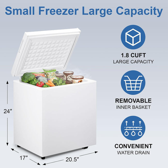 1.8 Cu.Ft Chest Freezer with 7 Temperature Settings, Quiet Compact Deep Freezer with Removable Basket, Mini Freestanding Freezer for Apartment, Kitchen, RV, Office, Restaurant Main Image