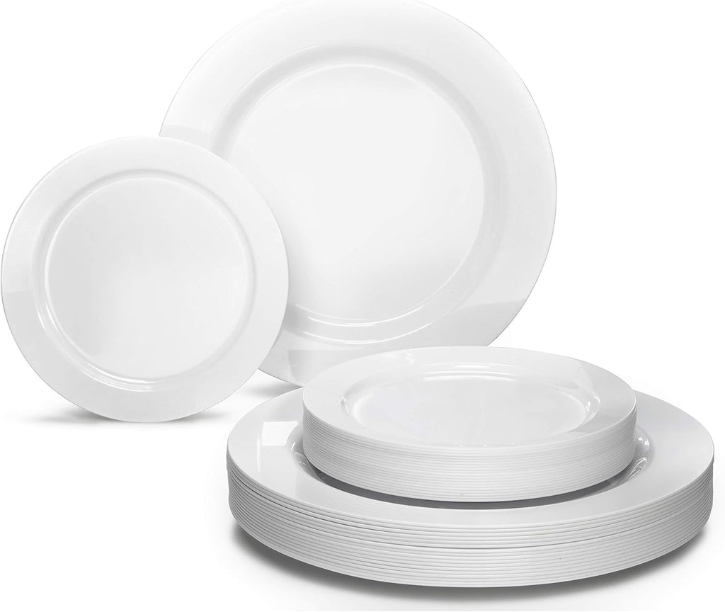 " OCCASIONS " 120 plates Pack 60 Guest Wedding Party Disposable Plastic Plates Set - 60 x 9'' Luncheon + 60 x 6.25'' Dessert plates - (Plain White)
