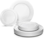 " OCCASIONS " 120 plates Pack 60 Guest Wedding Party Disposable Plastic Plates Set - 60 x 9'' Luncheon + 60 x 6.25'' Dessert plates - (Plain White)