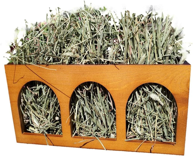 "Closed Bottom Hay Feeder Natural Pine Wood Arch Guinea Pig Hay Rack with Option to Attach to Cage (Warm Cherry with Bottom) Hover Image