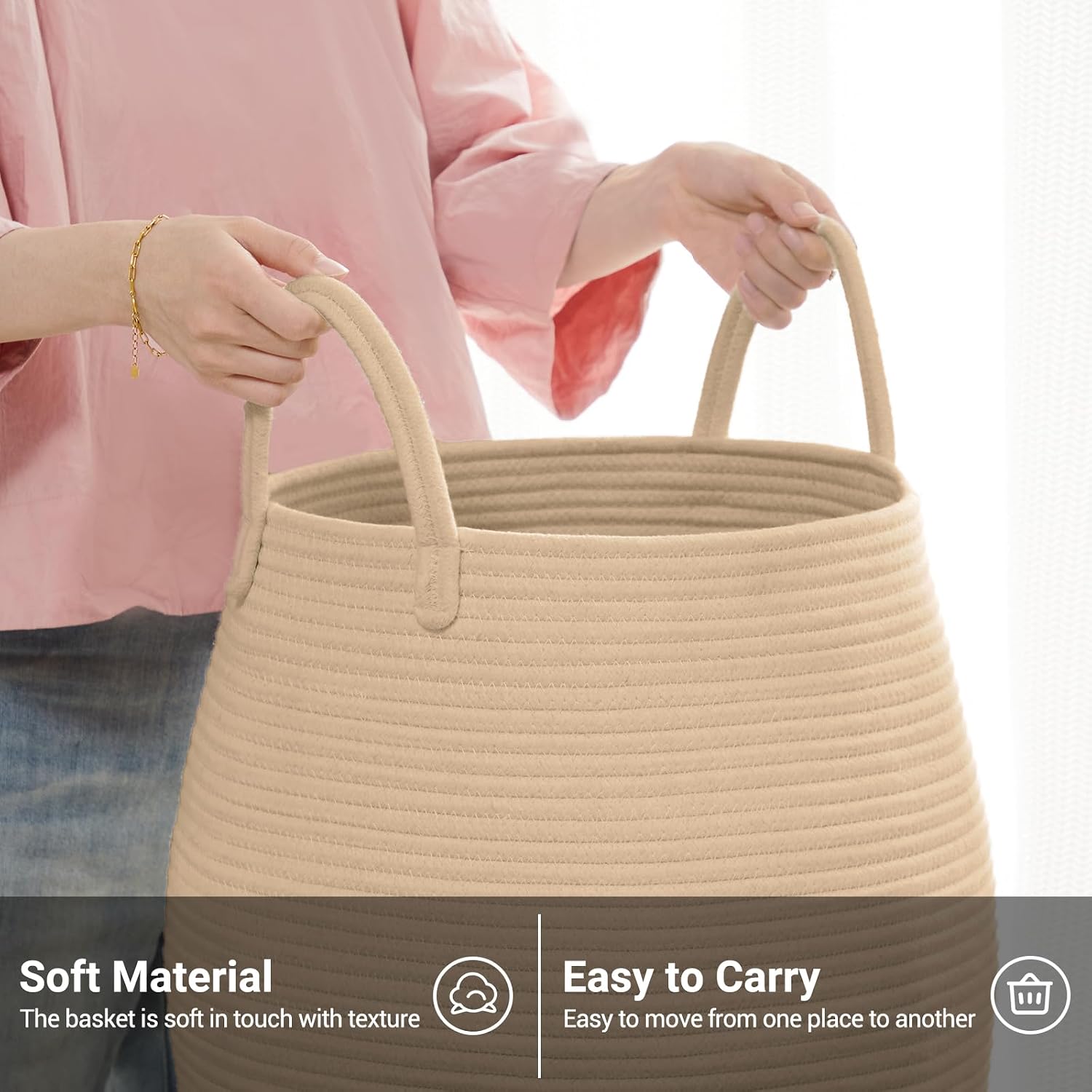 105L Extra Large Laundry Hamper Basket by Fiona's magic, Woven Tall Clothes Hamper for Storage Blanket, Toys and Dirty Cothes in Bedroom and Living Room Organizer, Brown & Black