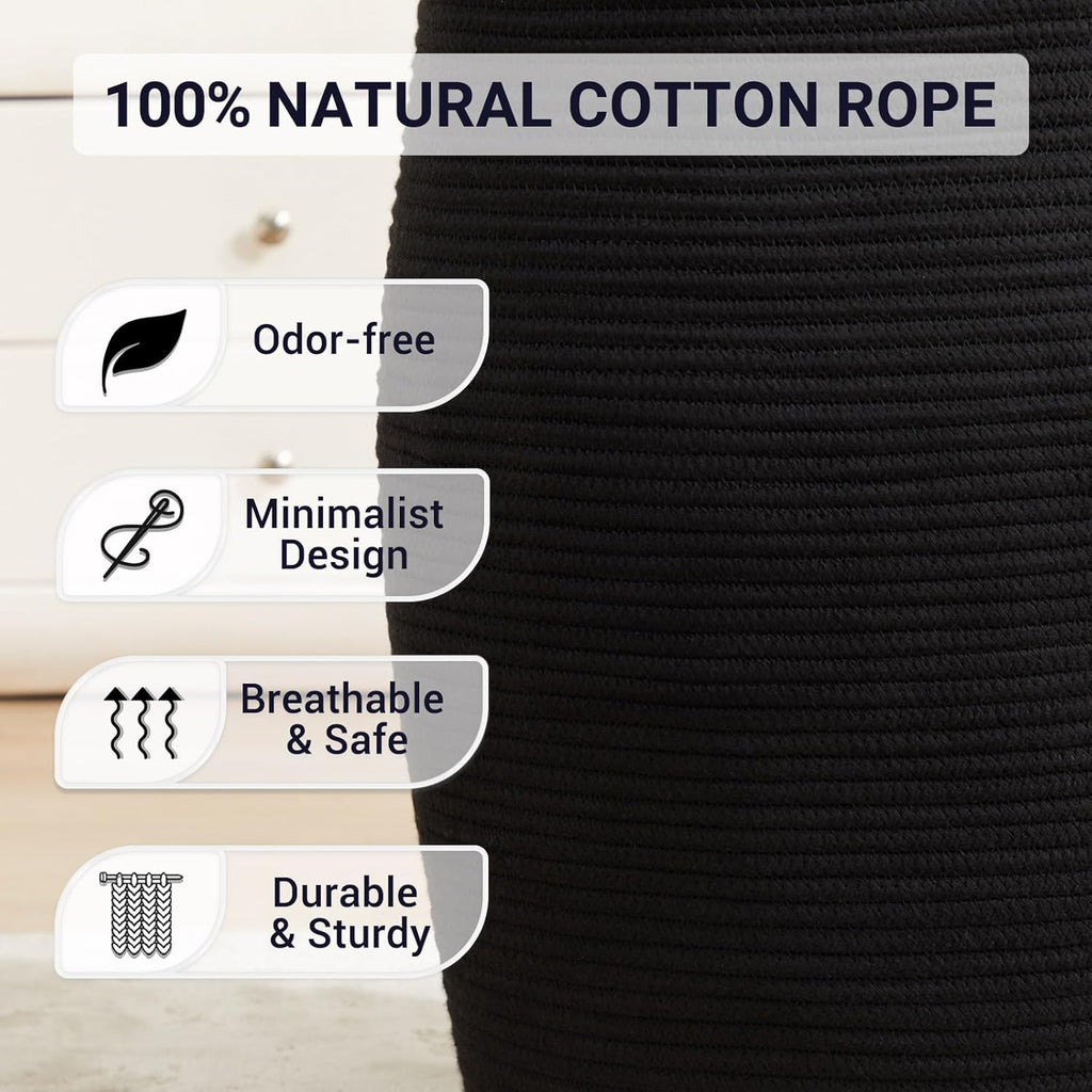 105L Extra Large Laundry Hamper Basket by Fiona's magic, Woven Tall Clothes Hamper for Storage Blanket, Toys and Dirty Cothes in Bedroom and Living Room Organizer, Brown & Black
