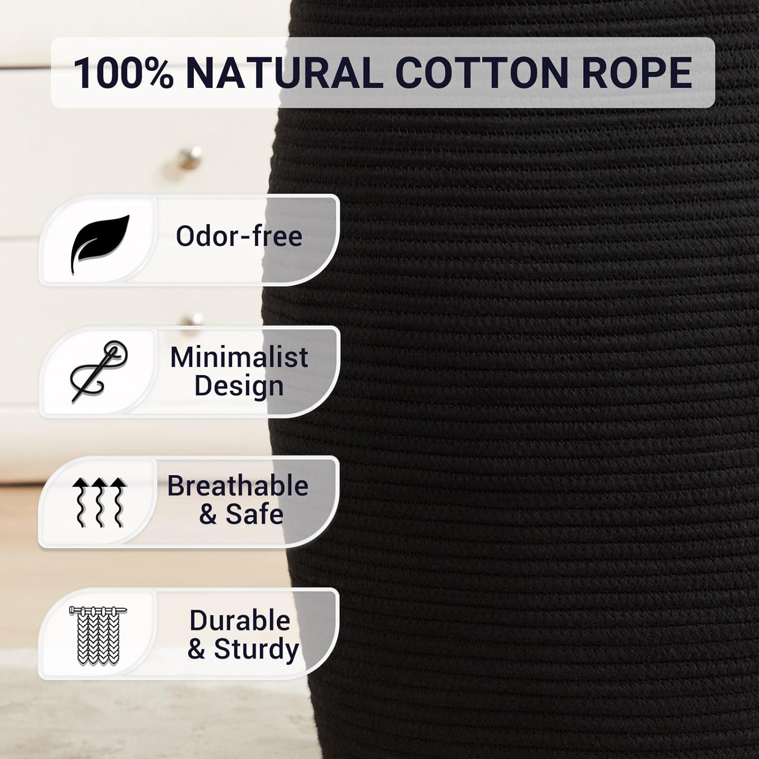 105L Extra Large Laundry Hamper Basket by Fiona's magic, Woven Tall Clothes Hamper for Storage Blanket, Toys and Dirty Cothes in Bedroom and Living Room Organizer, Brown & Black