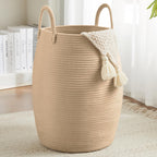 105L Extra Large Laundry Hamper Basket by Fiona's magic, Woven Tall Clothes Hamper for Storage Blanket, Toys and Dirty Cothes in Bedroom and Living Room Organizer, Brown & Black