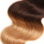 Ombre Human Hair Bundles with Closure 100% Unprocessed Virgin Brazilian Human Hair Body Wave 4 Bundles with 4x4 Lace Closure Free Part (10 10 10 10+10#T1B/4/27)