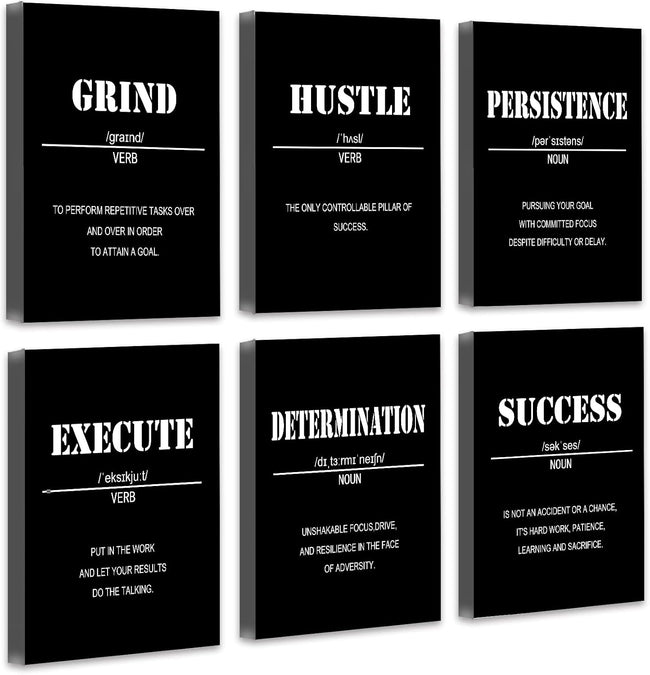 Inspirational Office Wall Art Motivational Wall Decor  12” x16” Quotes Wall Art for Living Room - Encouraging Canvas Posters for Bedroom - Sayings for Wall Decor - Set of 6 PCS Framed Hover Image