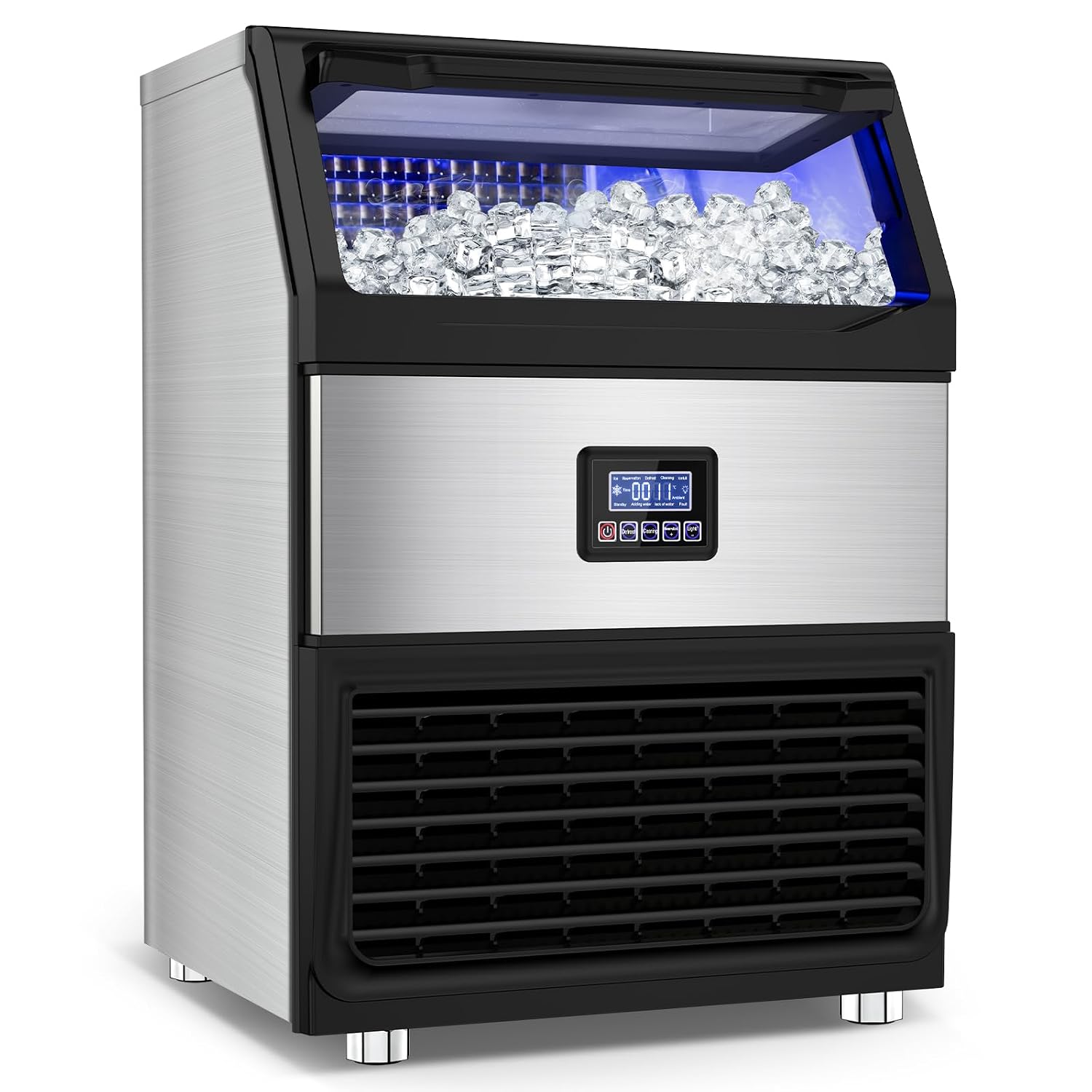 100LBS/24H High Output - Commercial Ice Maker with 20LBS Storage Bin - Dual Water Inlets, 36 Ice Cubes/Cycle, 15" Compact Undercounter/Freestanding Design - Self-Cleaning for Home Bars, Outdoor