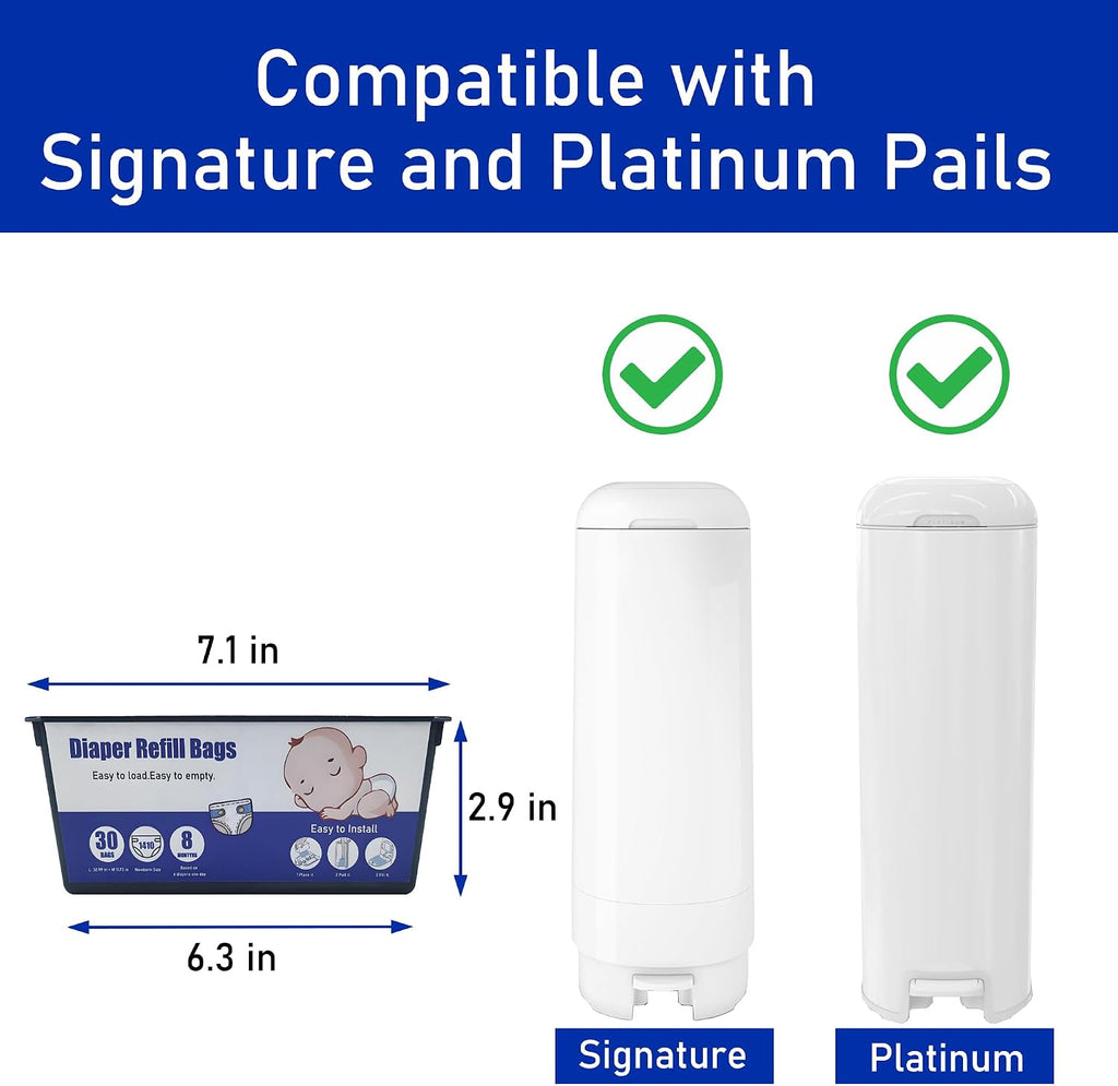 120 Bags Diaper Pail Refills Bags Compatible with Genie Easy Roll Signature & Platinum Diaper Pails,Each Refill Cartridge Holds up to 1410 Newborn Diapers