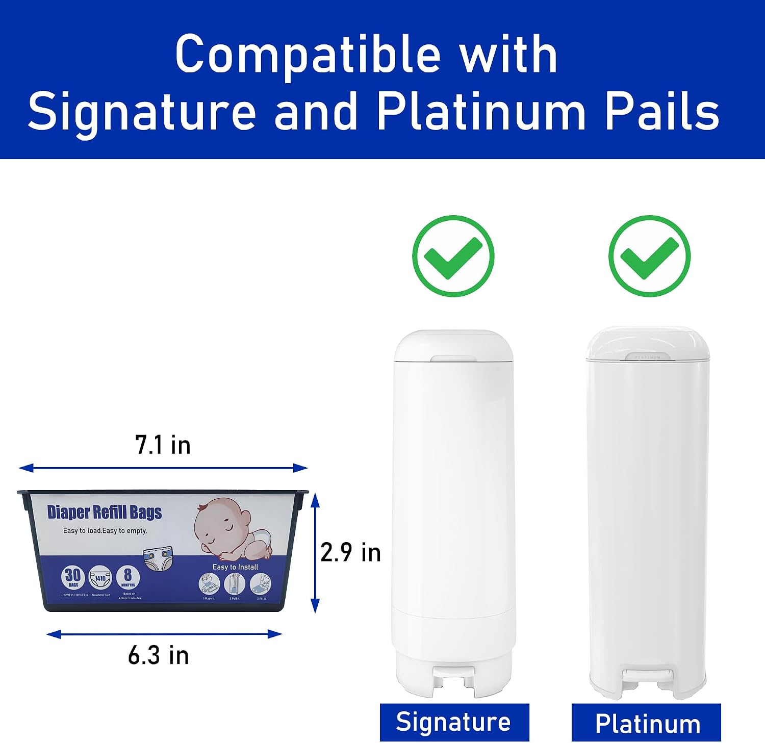 120 Bags Diaper Pail Refills Bags Compatible with Genie Easy Roll Signature & Platinum Diaper Pails,Each Refill Cartridge Holds up to 1410 Newborn Diapers