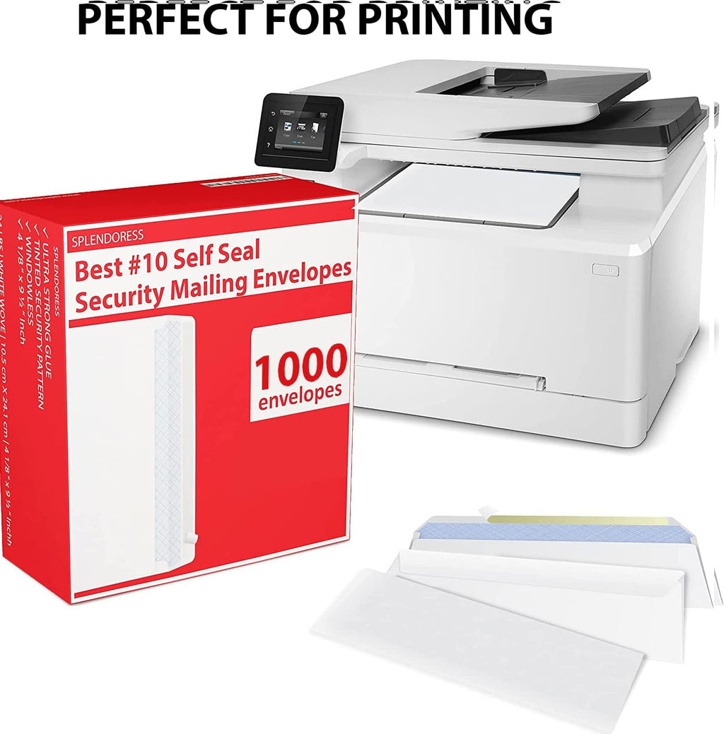 #10 Envelopes Letter Size Self Seal | 1,000 Business Mailing Security Peel and Sealing Envelope | 100% Tinted | no 10 White Windowless Legal Regular Plain Envelops Pack | 4-1/8 x 9-1/2 Inches | 24 LB