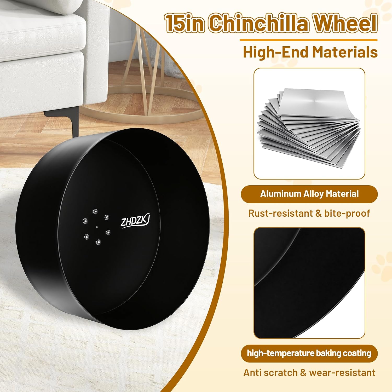 15" Silent Chinchilla Running Wheel, Aluminum Alloy Exercise Wheel, Quiet Ball Bearing, Suitable for Chinchillas, Hamsters, Hedgehogs, Syrian Hamsters and Other Small Pets