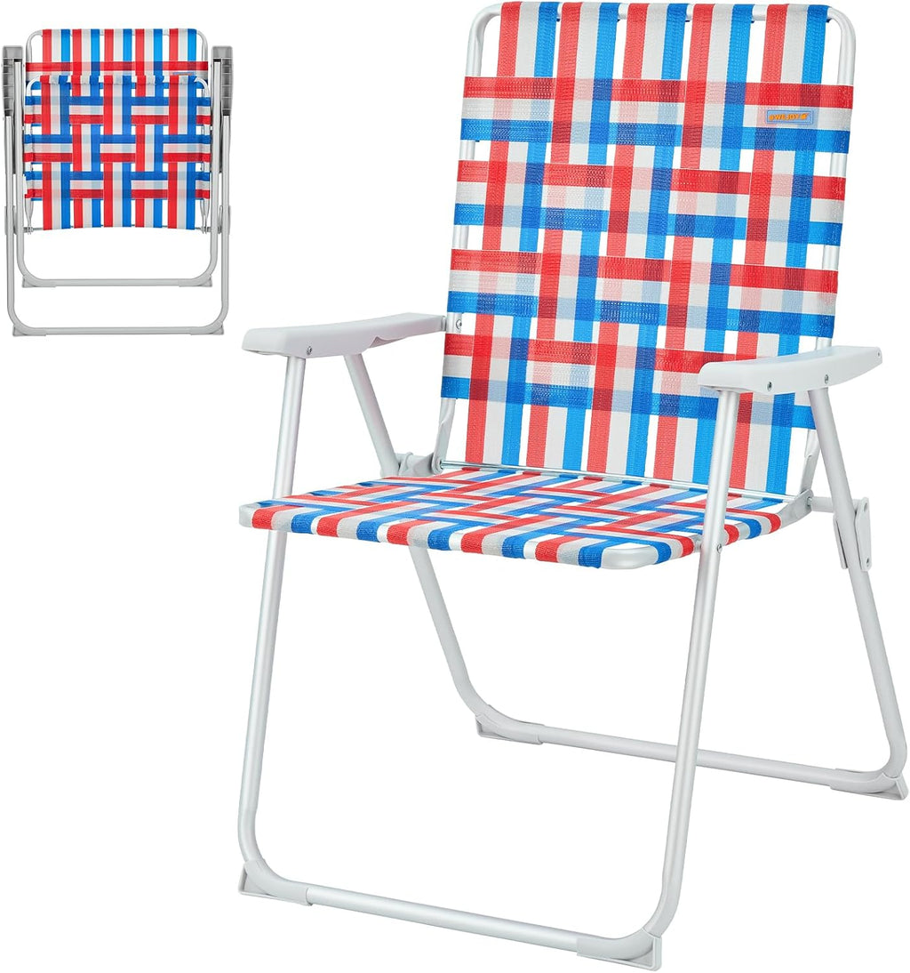 #WEJOY Folding Beach Chair for Adults, Lightweight Beach Chair with Shoulder Straps, High Back Camping Chairs with Hard Armrest, Supports 300lbs for Outdoor Lawn Concert