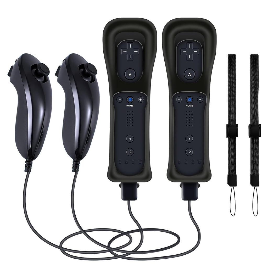 (Black* 2) Remote Controller with Motion Plus for Wii/WII U, 2 in 1 Remote with Nunchuck Controller for Wii/WII U Console [nintendo_wii_u]