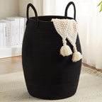 105L Extra Large Laundry Hamper Basket by Fiona's magic, Woven Tall Clothes Hamper for Storage Blanket, Toys and Dirty Cothes in Bedroom and Living Room Organizer, Brown & Black