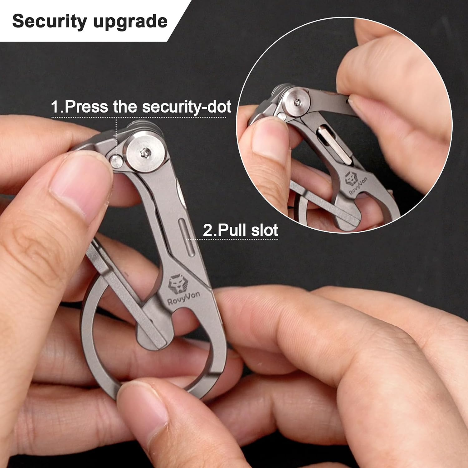 (Upgraded) RovyVon U4 Pro+ Plus Titanium Carabiner Clip, Small EDC Carabiner Keychain Multitool Hidden Folding Knife and Dual-Bit Screwdriver Set, Utility EDC Gadgets for Men Women Outdoor Daily Carry