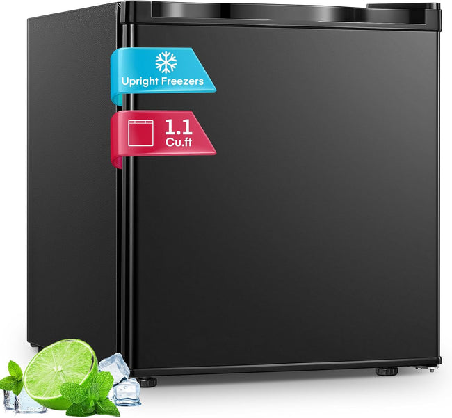 1.1 Cu.Ft Mini Freezer, Compact Countertop Freezer with Reversible Door and 7 Adjustable Temperature, Removable Wire Shelf for Home/Dorms/Apartment/Office, New Black Hover Image