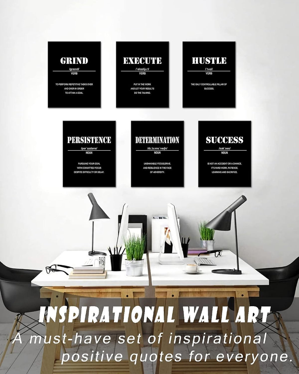 Inspirational Office Wall Art Motivational Wall Decor  12” x16” Quotes Wall Art for Living Room - Encouraging Canvas Posters for Bedroom - Sayings for Wall Decor - Set of 6 PCS Framed