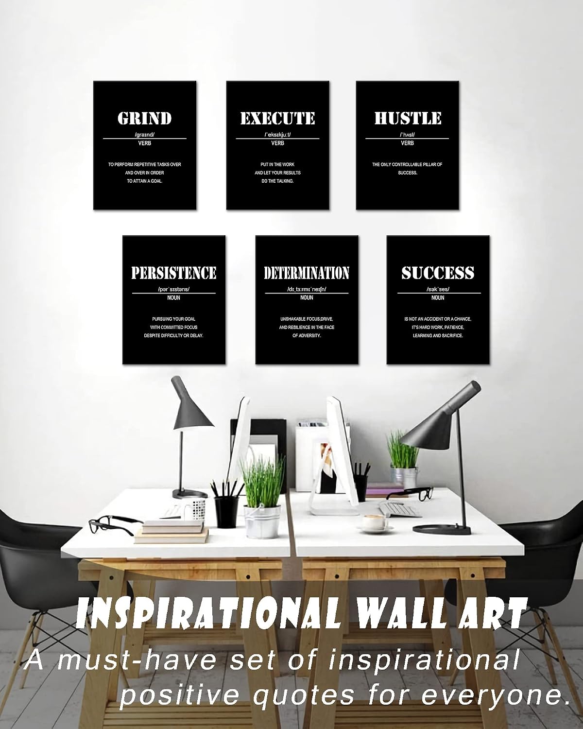 Inspirational Office Wall Art Motivational Wall Decor  12” x16” Quotes Wall Art for Living Room - Encouraging Canvas Posters for Bedroom - Sayings for Wall Decor - Set of 6 PCS Framed