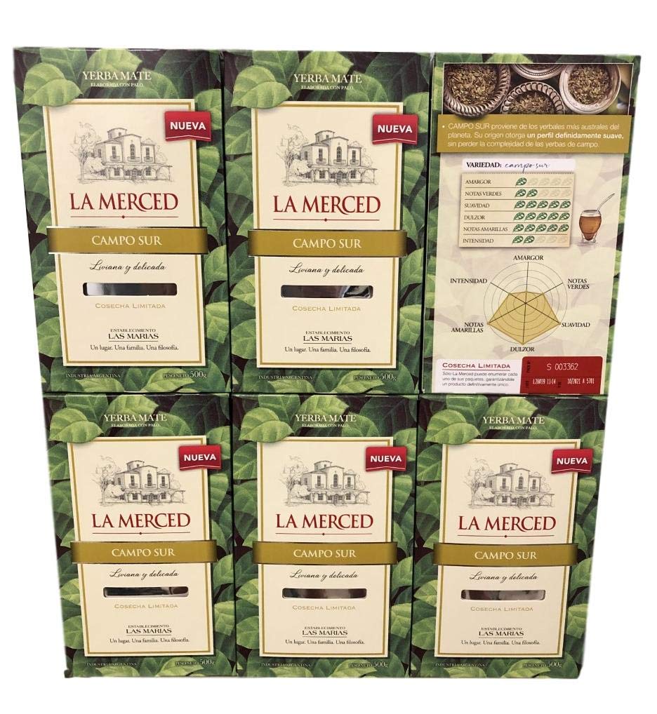 (6 PACK) Yerba Mate La Merced "Campo Sur" 1.1Lb. 500gr. each. W/stems.