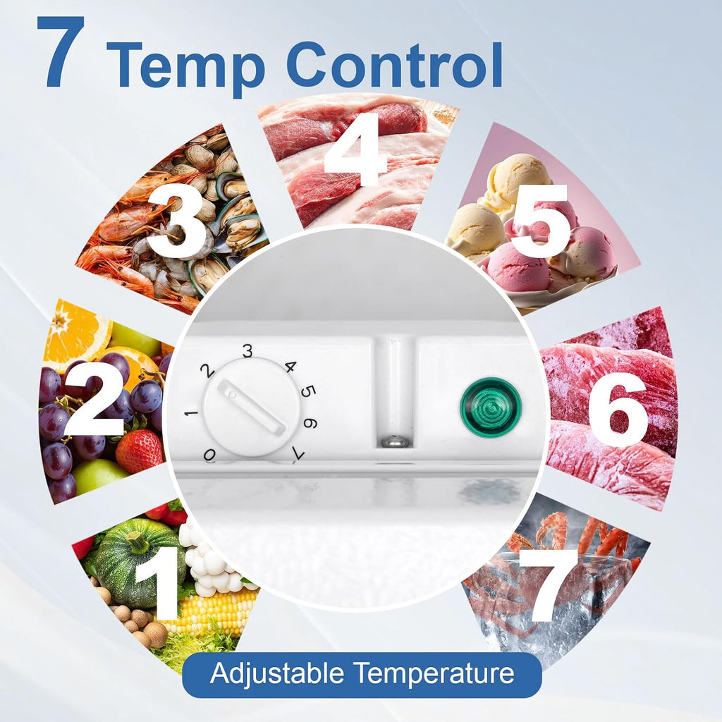 1.8 Cu.Ft Chest Freezer with 7 Temperature Settings, Quiet Compact Deep Freezer with Removable Basket, Mini Freestanding Freezer for Apartment, Kitchen, RV, Office, Restaurant