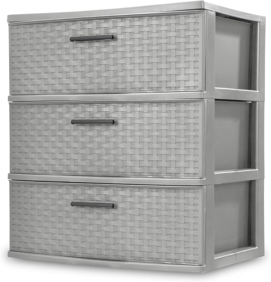 "SEDLAV 3 Drawer Wide Diamond Plastic Storage Cart - Soft Silver Finish, Versatile Storage Solution for Home, Office, or Dorm Rooms"